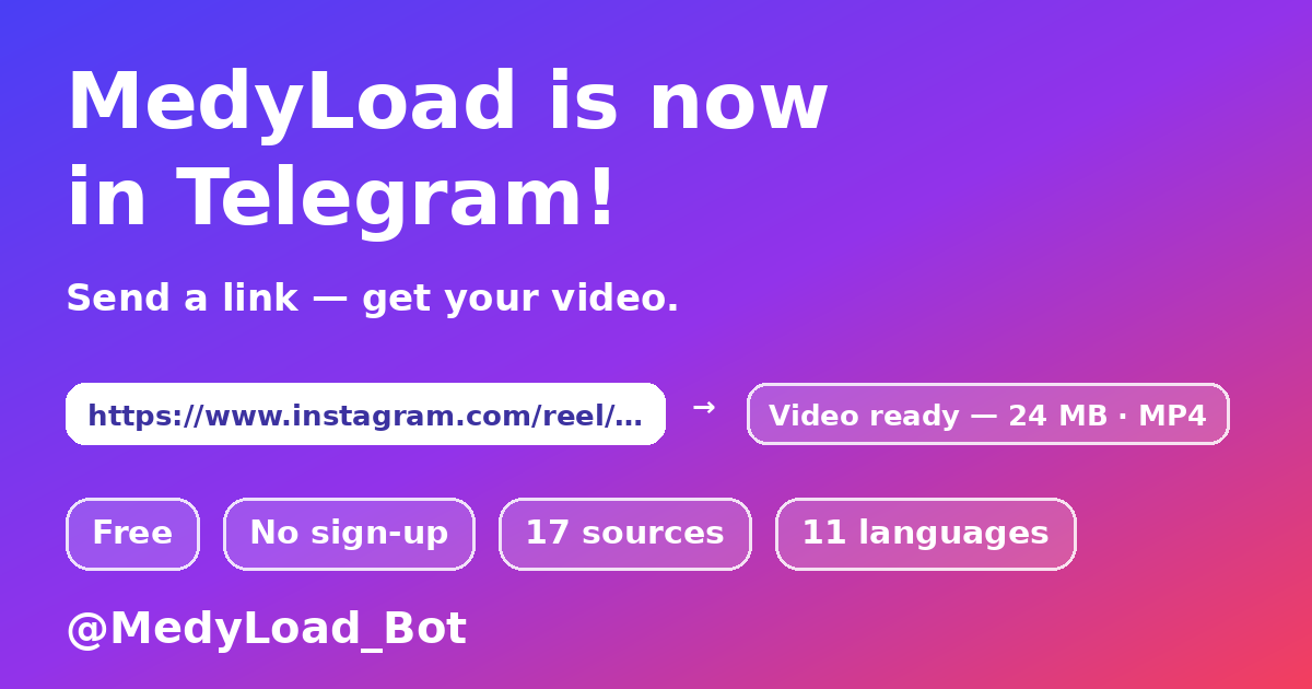 MedyLoad — kupakua video kupitia boti ya Telegram
